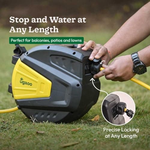 Ugaoo Retractable Garden Hose Reel 10 Meter | Retractable Hose Pipe for Gardening | Auto Rewind, 9-Pattern Nozzle, Wall Mounted Swivel, Slow Return, No-Tangle, Leak-Proof 5