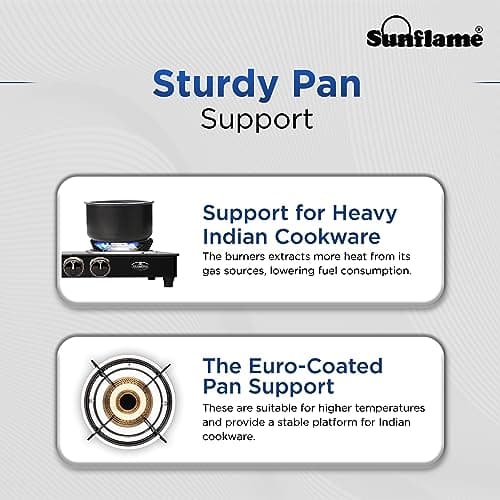 Sunflame Diamond 4 Burner Gas Stove | 2 Medium and 2 Small Brass Burners | 2-Years Product Coverage by Sunflame | Ergonomic Knobs | Toughened Glass Top | Easy to Maintain| PAN India Support 4