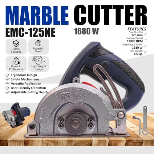 Eastman JRSDRIVE 1680W Marble Tiles Wood Cutter Machine with 1200RPM for 125 mm Cutting Blade Circular Saw Disc Diameter Bevel and Depth Adjustable with Base Plate Without 45º Inclination - EMC-125NE 2