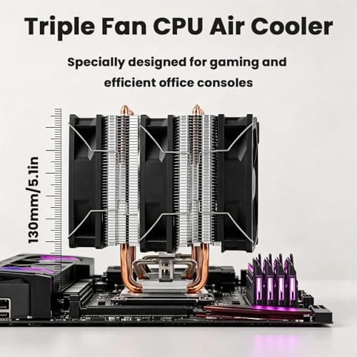 ZORBES® Triple Fan CPU Air Cooler with 6 Heat Pipes, 3×120mm ARGB Fans, High Performance Tower Cooler for Intel LGA 115X/1200/1700/1851 & AMD AM4/AM5, RGB PC Cooling System 3