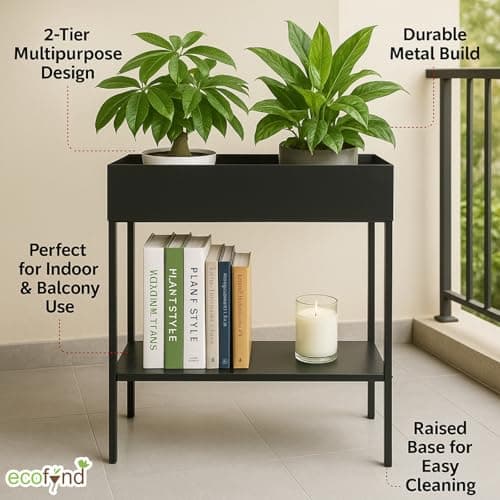 ecofynd Zane Planter Box, 2- Tier Elevated Outdoor - 25 Inch Durable Raised Garden Bed for Herbs, Flowers & Vegetables - Stylish Plant Pots for Patio Decor & Backyard Gardening - Narrow Plant Stand 3