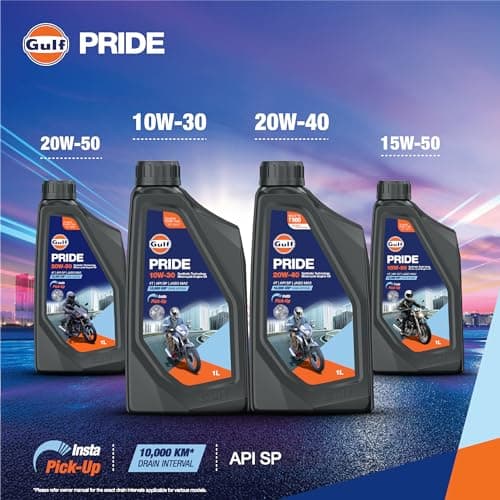 Gulf PRIDE 20W-40 4T API SP, JASO MA2 | 10 K Km Drain Interval | BS6 & earlier | 2 Wheeler Bike 4 Stroke Synthetic Blend Engine Oil [1 L] - Pack of 1 6