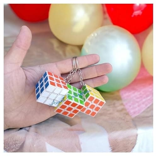 ANANT ENTERPRISES 3 Pcs Mini 3x3 Magic Speed Puzzle Cube Keychain – Keyring Key Chain Toy for Kids & Adults – Return Gifts Bulk, Pinata Filler, Birthday Party Favors, Goody Bag Stuffers (Pack Of 3)