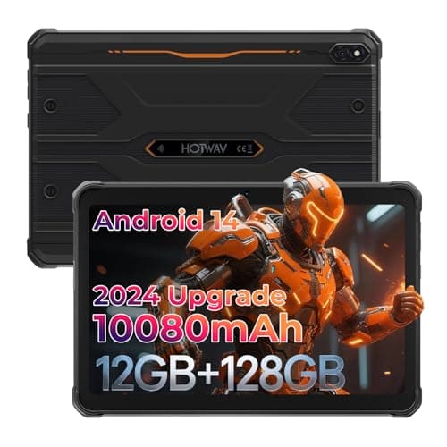 HOTWAV Android 14 Waterproof R8 Tablet, 10.1" HD Rugged Tablet, 10800mAh, 12GB + 128GB/TF 1TB, 13MP + 5MP, External Camera, Octa-Core/Dual SIM 4G/WLAN 5/IP68 and IP69K/Face ID/GPS