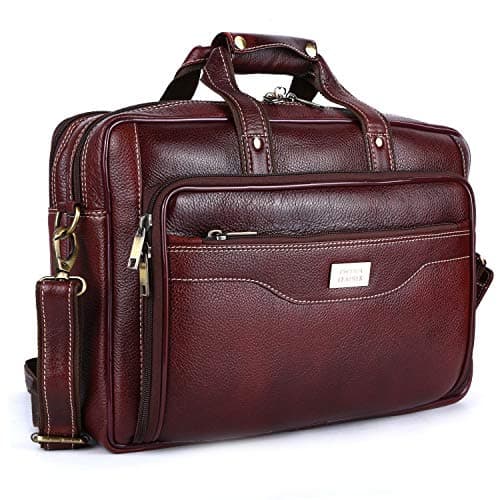 INDIA LEATHER laptop bag| Stylish Leather Laptop bag (16 inch) | Carry Handles with Adjustable Strap| Padded Laptop for men |Office Bag, Briefcase (Brown)