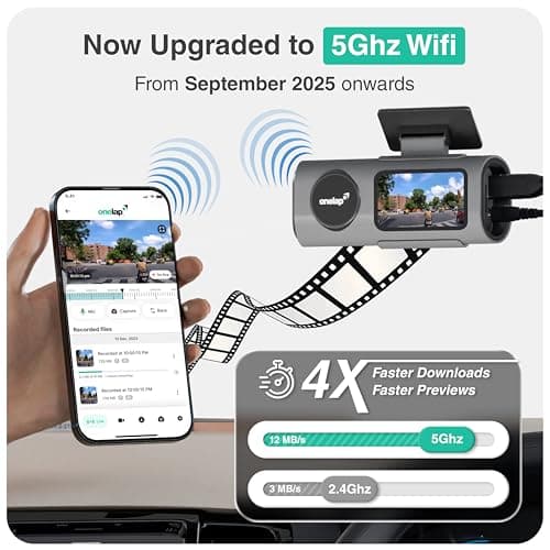 Onelap Vidsure™ (2026 Edition Front + Rear) - 3K UpScaled to 4K Dashcam for Car | Real Sony STARVIS IMX335 | 5MP 3840p QHD Front | 5.8Ghz Wifi | 2MP 1080p FHD Rear | HDR |1.47" LCD | Dual Port Charger 5