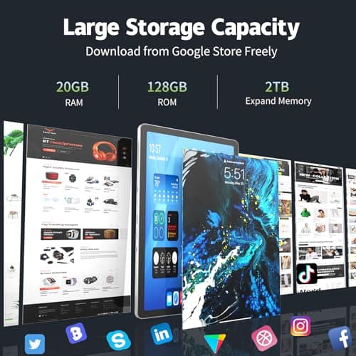 Android 15 Tablet 11 Inch, 20GB RAM, 128GB ROM, 2TB Expansion, 2.4G WiFi & 5G + Cellular, Octa-Core, 8000mAh, 5MP+13MP, T-Mobile SIM Card Support, Tablet 3