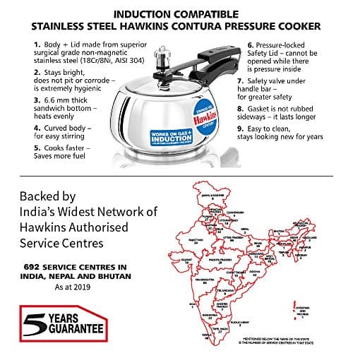 Hawkins 2 Litre Contura Pressure Cooker, Stainless Steel Inner Lid Cooker, Induction Cooker, Silver (SSC20) 4