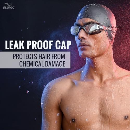 SLOVIC Swimming Goggles & Cap Combo | Anti-Fog Swimming Goggles for Men | Swimming Cap for Men | UV Protected Swimming Goggle for Women with Adjustable Straps | Unisex Swim Accessories [Black] 3
