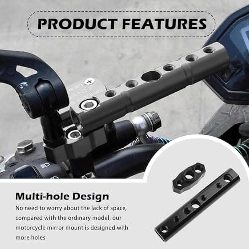 Motorcycle Mirror Extenders for 8mm & 10mm,Motorcycle Mirror Mount with Multi Mounting Holes,Multi-Purpose Motorcycles Handlebar Mount for Fixing Mirrors,Spotlights,Phone Holders (Black) 4