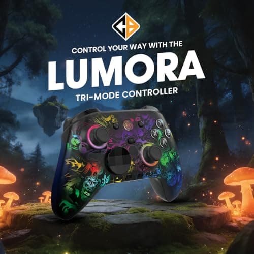 Cosmic Byte Lumora Tri-Mode Controller with Stealth Black RGB-Reveal Design, Hall Effect Joysticks & Triggers, Mechanical Buttons, 1000Hz Polling Rate, 6-Axis Gyro, Windows Software, 3.5mm Audio Jack, 2
