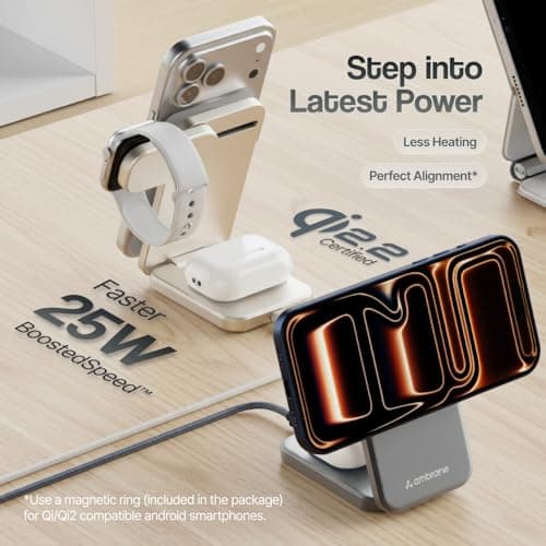 Ambrane Qi2 Magsafe Wireless 3-in-1 Charger for iPhone, Airpods&Apple Watch, Qi2 Certified Fast Charging, Premium&Foldable Design, for iPhone 16/15/14/13/12 Series (AerosynQ Trio 3, Titanium) 5