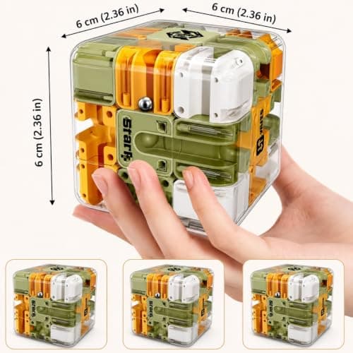 ATHA 3D Maze Puzzle Cube with Metal Ball Inside | Transparent Handheld Marble Run Brain Teaser Game for Kids & Adults | Focus Skill Development Educational Toy and Stress Relief Challenge (1 Psc) 3