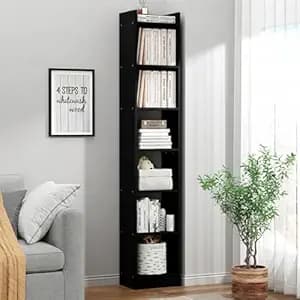 Lukzer 6 Layer Engineered Wood Bookshelf Multipurpose Home Decor Storage Rack Showcase Organizer for Living Room, Kitchen, Bedroom(MR-005/Black/180 x 33 x 24cm) DIY (Do It Yourself)