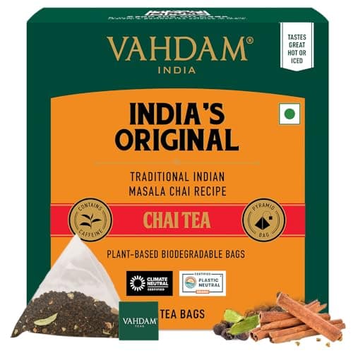 VAHDAM, India's Original Masala Chai Tea Bags (15 Count) Non-GMO, Gluten-Free, No Added Flavoring | Blended w/Savory Exotic Spices | Individually Wrapped Pyramid Tea Bags | Direct from Source