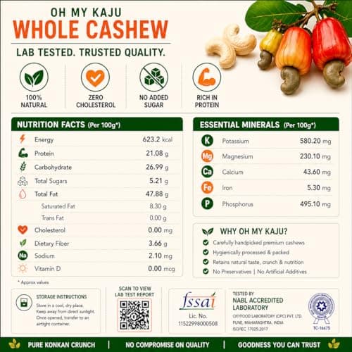Oh My Kaju™ Premium Konkan Cashew Grade W320| High Protien I Fresh Kaju Nuts | Zero Cholesterol I Goa-Origin Style I Gourmet Healthy Snacks for Guests, Weekend Party, movie night, Picnic, College Offi 2
