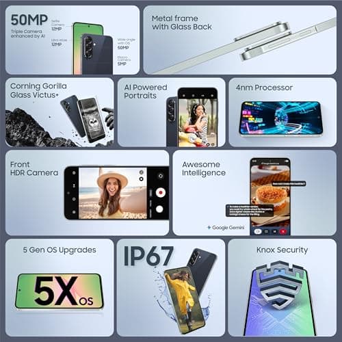 Samsung Galaxy A56 5G (Awesome Midnight Blue, 8GB, 128GB) | Metal Frame | Gemini Live | Awesome Intelligence (AI): Circle to Search, Instant Slo-Mo, Auto-Trim, Object Eraser | Flagship Grade Camera 3