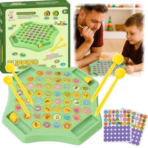 Flipping Chess Match Game Montessori Memory Matching Board Game for Kids | Fruit OR Animal Theme Puzzle with Chips & Sticks | Educational Brain Teaser Development Activities for Toy