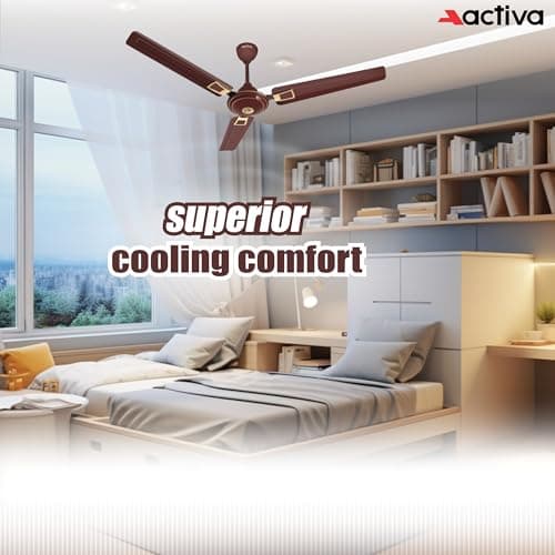ACTIVA Apsara 1200 mm Ceiling Fan, 390 RPM High-Speed Air Delivery, BEE-Approved One Star Rating50W Copper Winding Motor, 3-Blade Large Sweep, Anti-Dust,Pack of 2, 2-Year Warranty (Deco Brown) 3