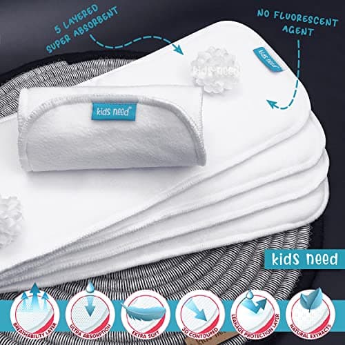 Kids Need High Absorbent Cloth Diaper Inserts Only 5 Pcs Combo Pack Upgraded Bamboo Cotton Insert Pad For Washable Diapers Reusable Wet Free Booster Pads Dry Feel Soaker Pad Diaper Liners - Unisex 3
