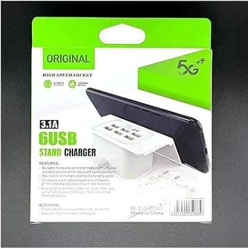 Tobo 6 Port USB Charger with Mobile Stand, Travel Power Adapter Station, 3.1 A Output USB Fast Charging Station, Wall Charger Power Adapter for Smart Phones, Tablet PCs, Power Bank etc 5