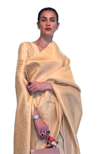 Swornof Women's Chanderi Linen Saree (Cottonlleave-8888_Cream)