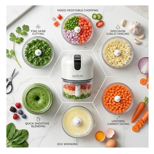 MILTON 6-in-1 Rechargeable Mini Electric Chopper I Unbreakable Food Grade Material I Stainless Steel Blade I Powerful Motor I Perfect to Chop, Mince, Cut, Dice, Whisk, Blend, Grey 4