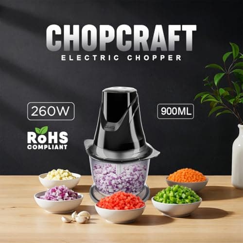 Sujata Chopcraft Electric Chopper 900ml, 260W Vegetable Chopper for Kitchen | Dual Speed | 3200 RPM High Speed Motor | Stainless Steel Blades | Chop, Mince, Whip & Blend | Black 3