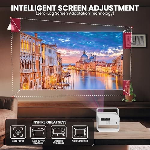E Gate Atom 4X Air, Fully Automatic, True 200 ANSI Projector with 1080P & 4K Support | Auto Focus+Auto Keystone+Obstacle Avoid | Android 12 Netflix, Prime, Live TV | WiFi-BT-HDMI ARC, Native EGATE 3