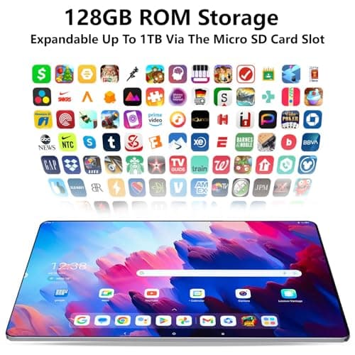 10.1" Android Tablet, 8GB RAM, 128GB Storage, Android 12 Oct-core Processor, 5 Million + 13 Million Dual Cameras, WiFi Bluetooth 1TB IPS Extended Full HD Display, 5