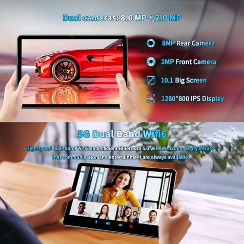 VASOUN Android 13 Tablet 10 Inch 8GB (4+4GB Expanded) RAM 64GB Storage 1TB Expandable WiFi 2.4/5G BT 5.0 Leather Case Keyboard Mouse Stylus Included (Gray) 5