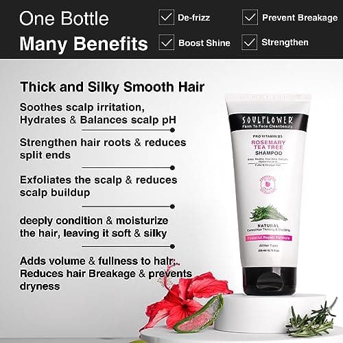 Soulflower Rosemary Shampoo For Hair Growth, Anti Hair Fall, Stronger, Shiny & Long Hair & Healthy Scalp WIth Tea Tree, Pro Vitamin B5 | Men & Women | 200 ml 5