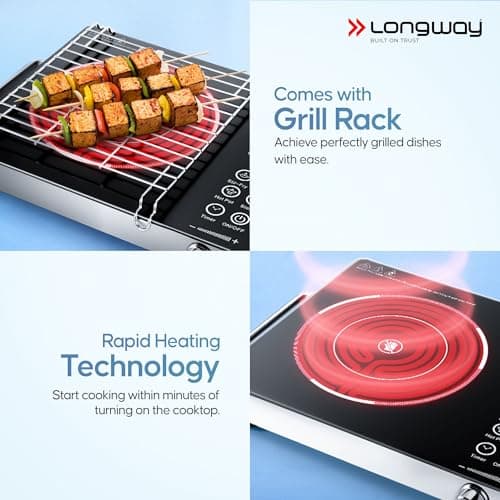 Longway Infralite Pro 2200W Infrared Induction Cooktop with Steel Grill Rack, Crystal Glass Top, Touch Panel & Digital Display, 4 Preset Modes – Stir Fry, BBQ, Hot Pot & Steam, Black 6