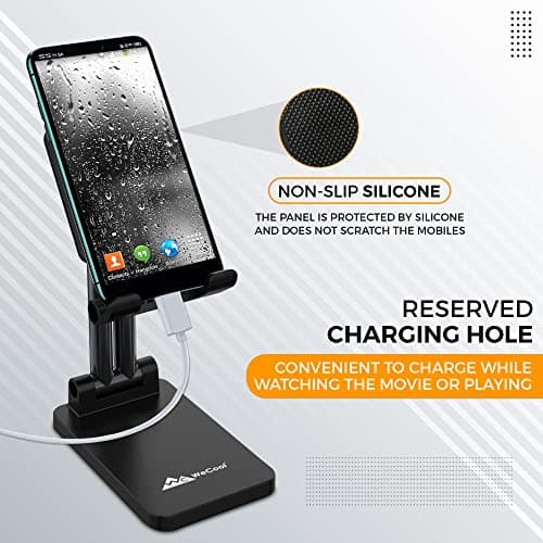 WeCool T2 Foldable and Portable Tabletop Mobile Stand with Stable Base,Height and View Angle Adjustable Phone Stand,Ideal Mobile Holder for Smartphones,Tablets, Kindles 4