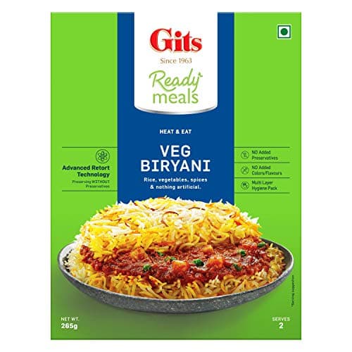 Gits Ready to Eat Veg Biryani, Layered Rice Dish, Microwaveable, 795g (Pack of 3 X 265g Each) 5