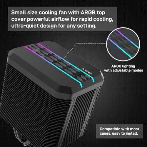 ALSEYE M90 CPU Cooler, Hidden Fan Designed Dual Tower Air-Cooled CPU Cooler with ARGB Light Effect Cover Compatible with Both Intel and AMD Platform, LGA1700 Supported (M90 Black) 2