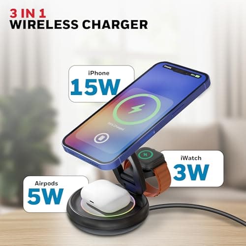 Honeywell Zest Wireless Trio 3-in-1 Platinum Series Foldable 23W Magnetic Wireless Fast Charger with Type-C Input, QC 3.0, Ultra-Fast Charging for iPhone 12 and Above, Apple Watches & AirPods 2