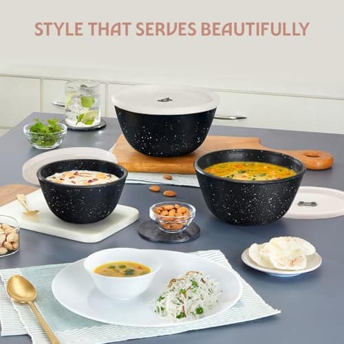 Borosil 750ml Serving & Mixing Bowl with Lid | Made in India Borosilicate Glass Bowl for Kitchen & Dinning | Bowl for Mixing Dough, Salad, Batter | Microwave & Dishwasher Safe (Pebble Black) 4
