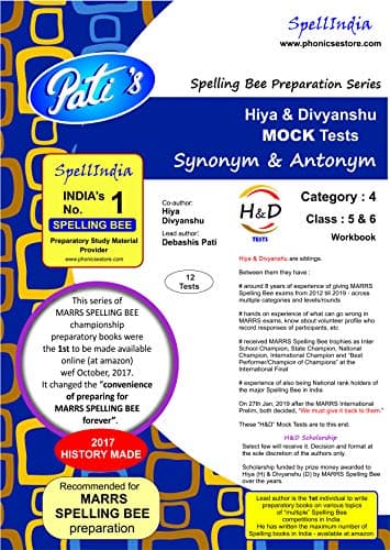 H & D MOCK TESTS - Synonym & Antonym - Category 4 - Class 5/6 .... prepare for MaRRS Spelling Bee exams ... 12 H&D Tests from Spell India ... for pre purchase queries whatsapp +91 9820354672