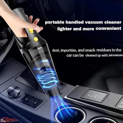 DETACHI Car Vacuum Cleaner - Portable 2 in 1 Wet & Dry Cleaner for Car with High 6000PA Powerful Suction 12V DC for Deep Cleaning, HEPA Filter, Filter for Allergens, Cigarette Lighter Cord -Black 4