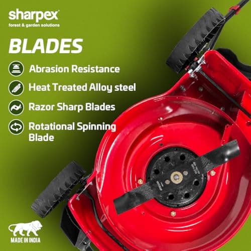 Sharpex 1800W Electric Lawn Mower 18 Inch Blade | Made in India | 70L Grass Catcher | 8 Cutting Heights (30–80mm) | Tools Kit Included | Suitable for 2,500–10,000 sq.ft | Single Phase 2.5HP Motor, Red 6