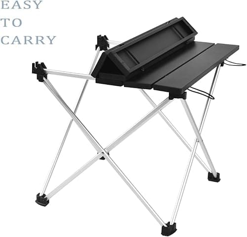 FWQPRA Multipurpose Folding Utility Table | Ideal for Indoor & Outdoor Picnic,BBQ,Cooking,Festival | Aluminium Stackable Top & Frame | Portable Camping Table (Black) 5