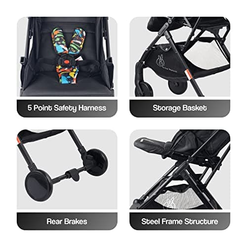 R for Rabbit Pocket Stroller Lite Baby Stroller, Portable Travel Friendly Pre Installed Baby Trolley Stroller & Pram for Newborn Babies of Age 0 to 3 Years | (Black Multi) 3