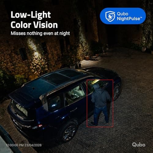 Qubo Smart Bullet Cam Pro 4MP [2026 Edition] by Hero Group | STQC Certified | AI Person Detection | Intruder Alarm | Color Night Vision | App Control | Records Directly on Cloud | No SD Card Required 4