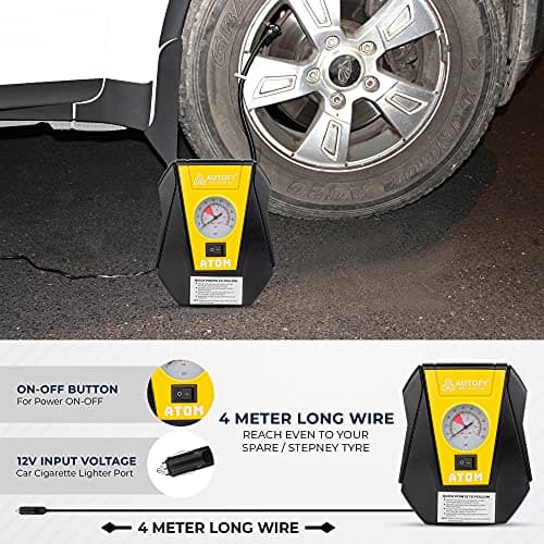 Autofy Atom 1 Year Warranty Car Tyre Inflator 100PSi Rapid Mini Portable Air Compressor Pump (4 Meters Long Wire – 12V DC) 2