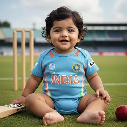 KARMIKH Team India Unisex Baby Cricket Romper | Soft Cotton Sports-Themed One-Piece Outfit for Newborns & Infants 6-9M Blue Style 4 2