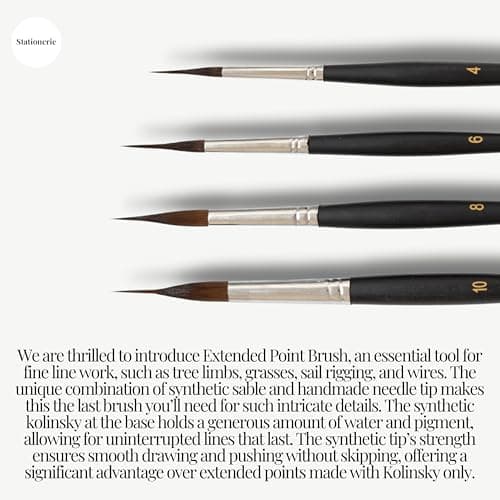 Stationerie Professional Needle Detail Mop Paint Brushes Set, 4 Sizes with Storage Case, Matt Black, Best for Calligraphy,brushpen,Writing Brush,Signature Brush 3