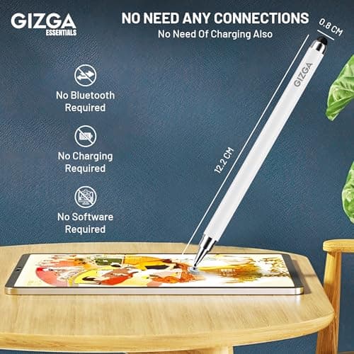 Gizga essentials 2 in 1 Universal Stylus Pen for All Touchscreen Devices| Fine Point Disc Tip & Soft Rubber Tip Touch Pen for iPad/Pro/Air/mini, iPhone, iOS/Android, Tablets, Smartphones (White) 3