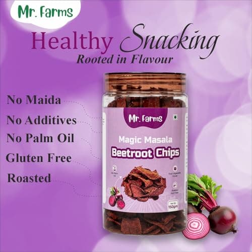 Mr. Farms Magic Masala Beetroot Chips 150g | Healthy Vegetable Snack | Roasted, Not Fried | No Palm Oil | Crunchy Spicy Beetroot Chips with Indian Masala Flavour 4