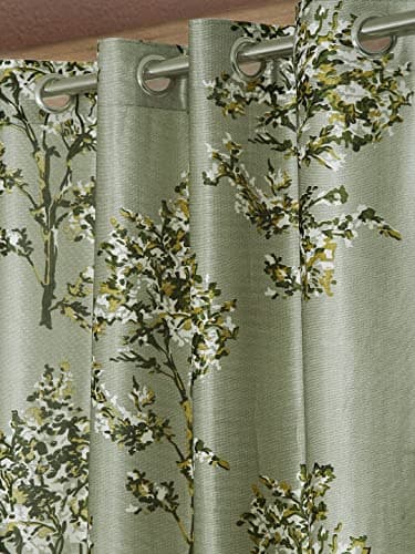 Fashion String 2 Pieces Floral Blossoms Eyelet Polyester Window Curtains - 5 Feet, Green 2
